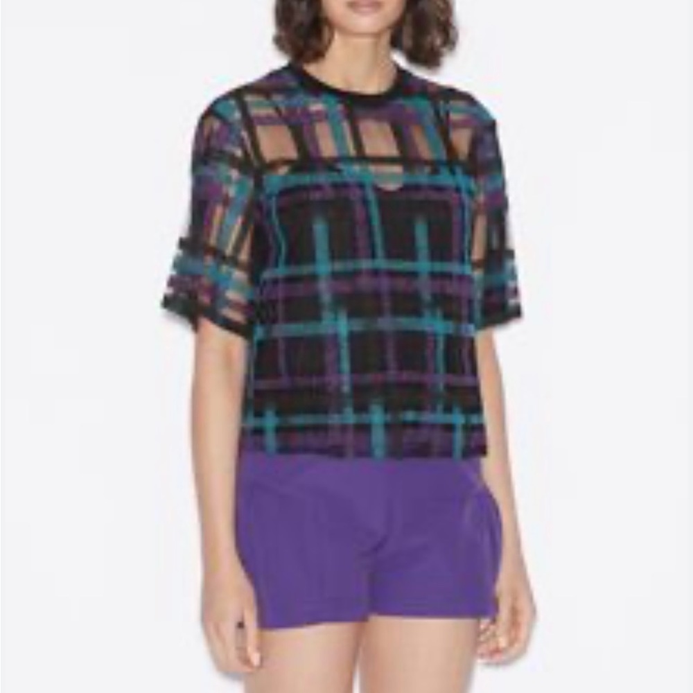 A/X Armani Exchange Embroidered Tulle Overlay Top Size Medium